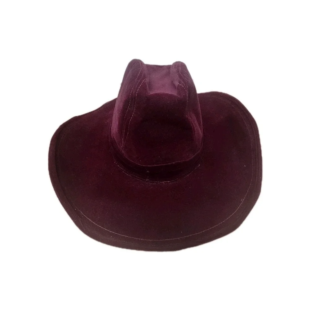 Vintage She's a Lady Burgundy Velveteen Western Cowboy Hat‎ Wide Brim N. Hughes